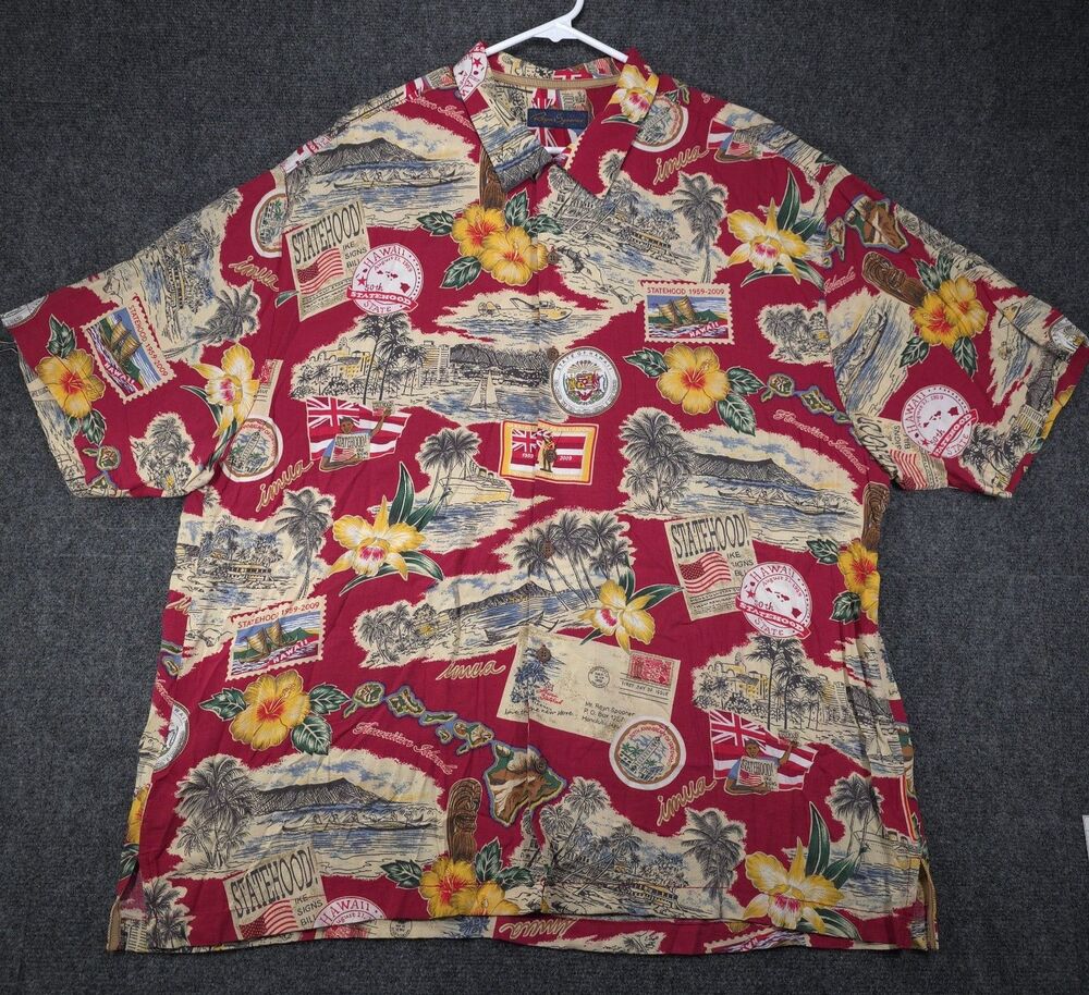 Reyn Spooner Hawaii 50th Statehood Anniversary Aloha Shirt XXL Red Rayon